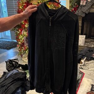 Affliction  Black Zip-Up Hoodie with Skull Design